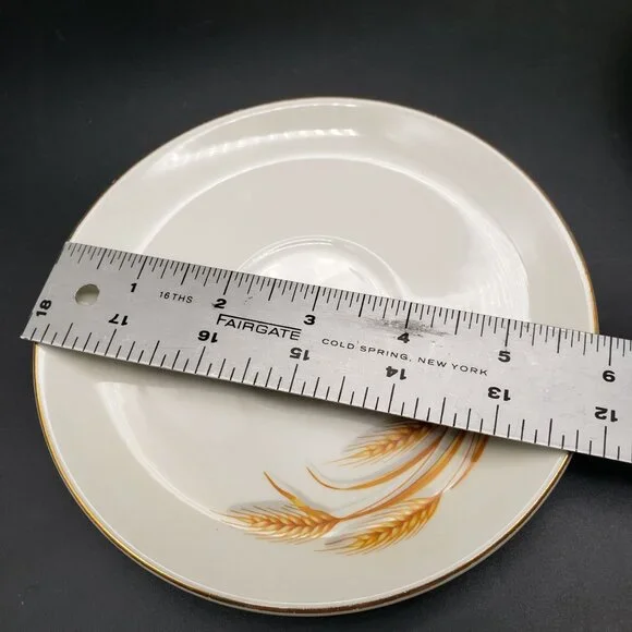 Golden Wheat 22K Gold Oven Proof Cup & Saucer Set 6 + Berry Bowl Made USA - Picture 12 of 12